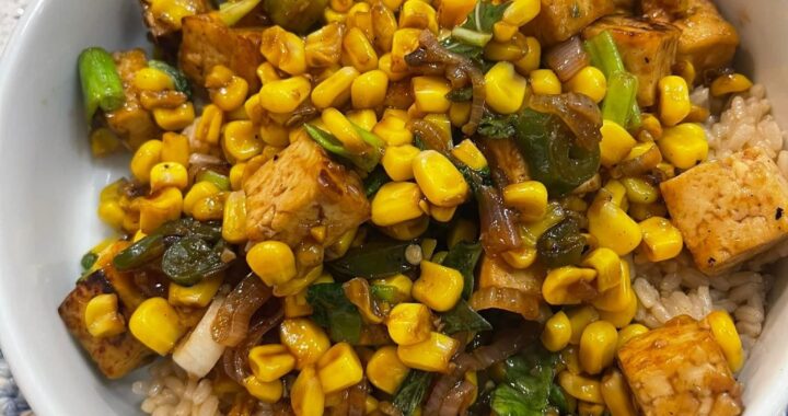 Corn Stir Fry with Tofu and Jalapeno Peppers