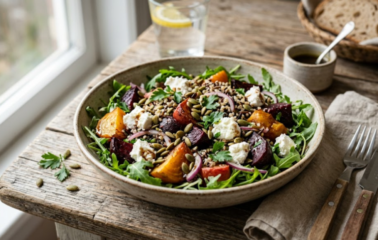 Beetroot and Goat Cheese Superfood Salad with Pumpkin Seeds