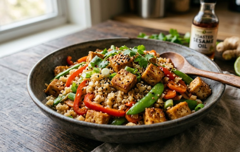 Cauliflower Rice Stir-Fry with Ginger Sesame Tofu
