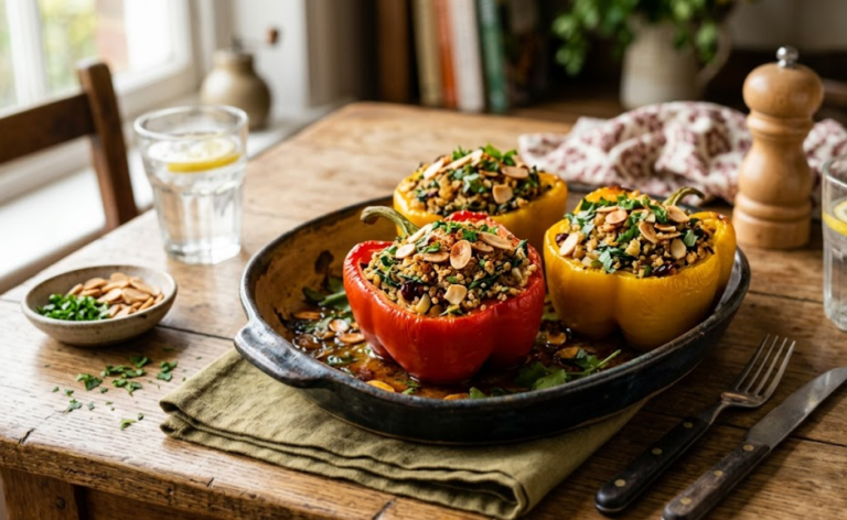 Spiced Quinoa and Almond Stuffed Bell Peppers