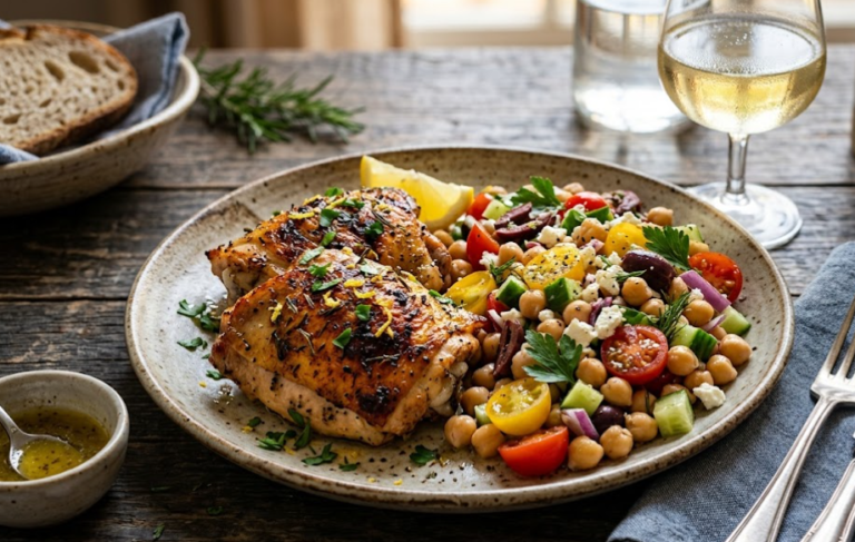 Baked Chicken with Mediterranean Chickpea Salad
