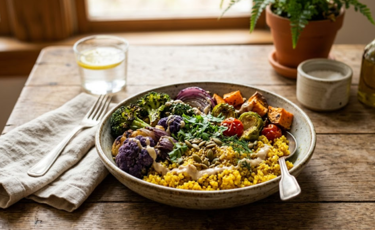 Golden Turmeric Quinoa Power Bowl with Roasted Vegetables