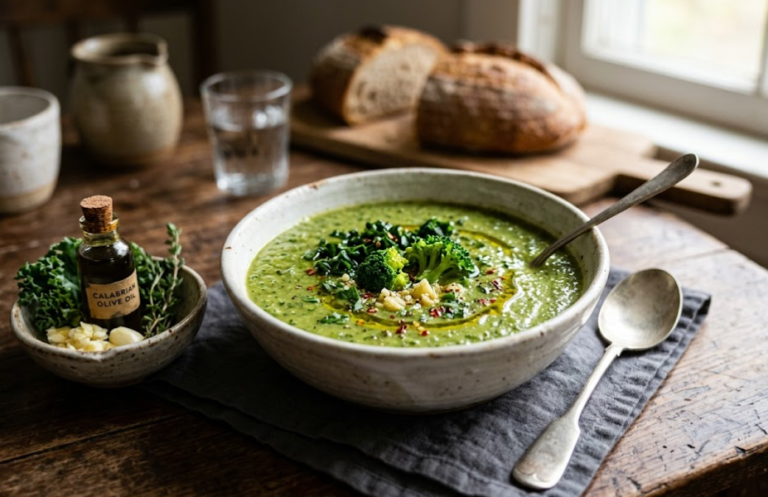 Broccoli and Kale Detox Soup with Garlic and Olive Oil