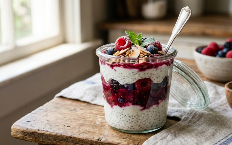 Greek Yogurt Chia Parfait with Mixed Berry Compote